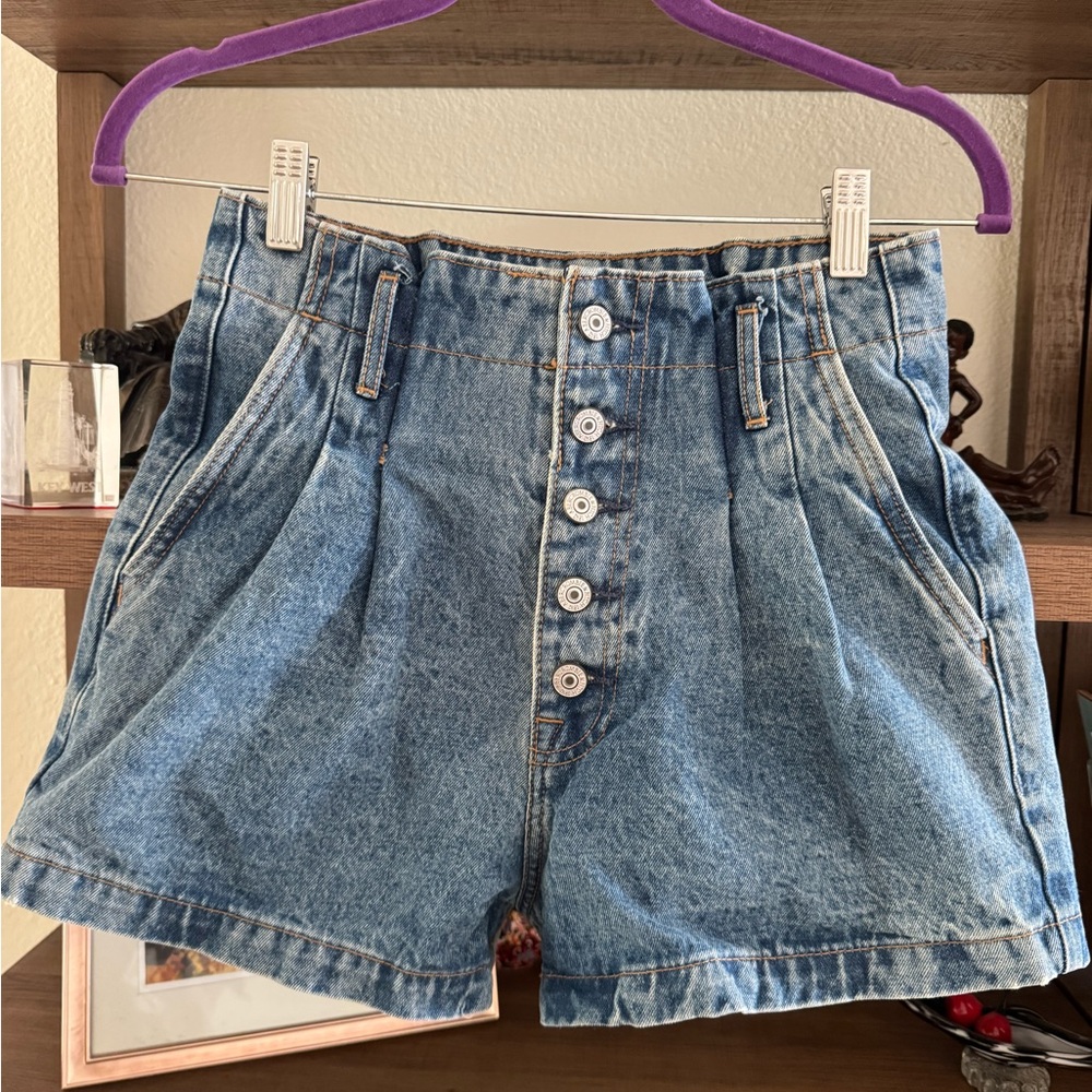 Abercrombie & Fitch Light Blue High-Waist Button-Front Jean Shorts